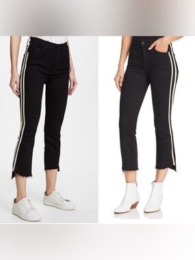 MOTHER women’s black insider Crop Jeans with ivory Side Stripes